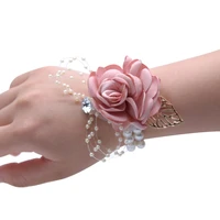 wrist flower bride bridesmaid wedding prom party boutonniere satin rose hand flowers wedding supply accessories 1pcs