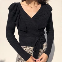 2021 new womens fashion sweater cardigan womens jacket 2021 sexy v neck lace slim temperament short knitted sweater fall women