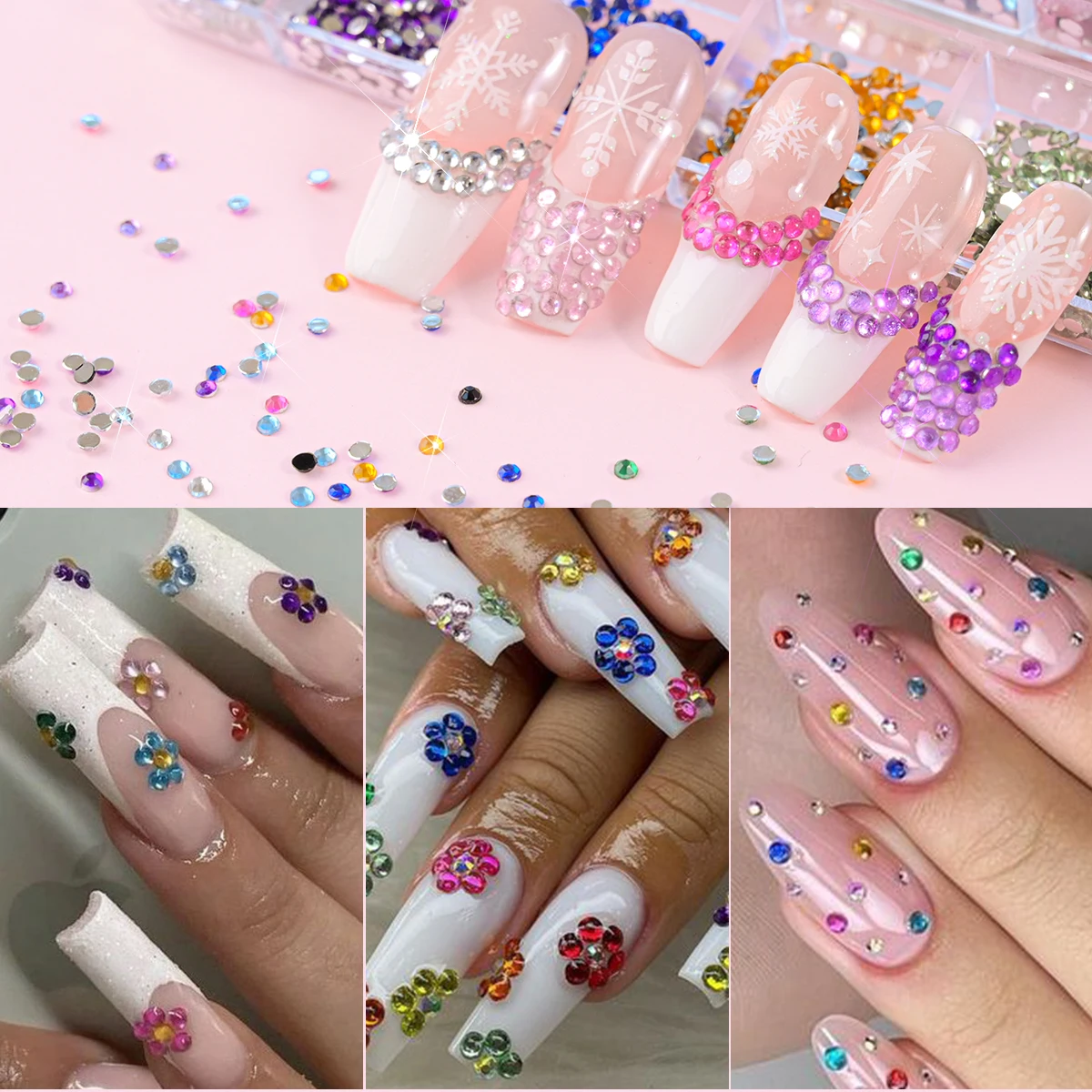 2000 шт. разноцветные круглые блестящие 3d-украшения для ногтей 2 0 мм 12 Ячеек