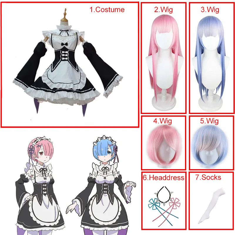 

Костюм горничной из аниме Rem/Ram, костюм для косплея, жизнь в другом мире от нуля, костюм для Хэллоуина, карнавала, выступления