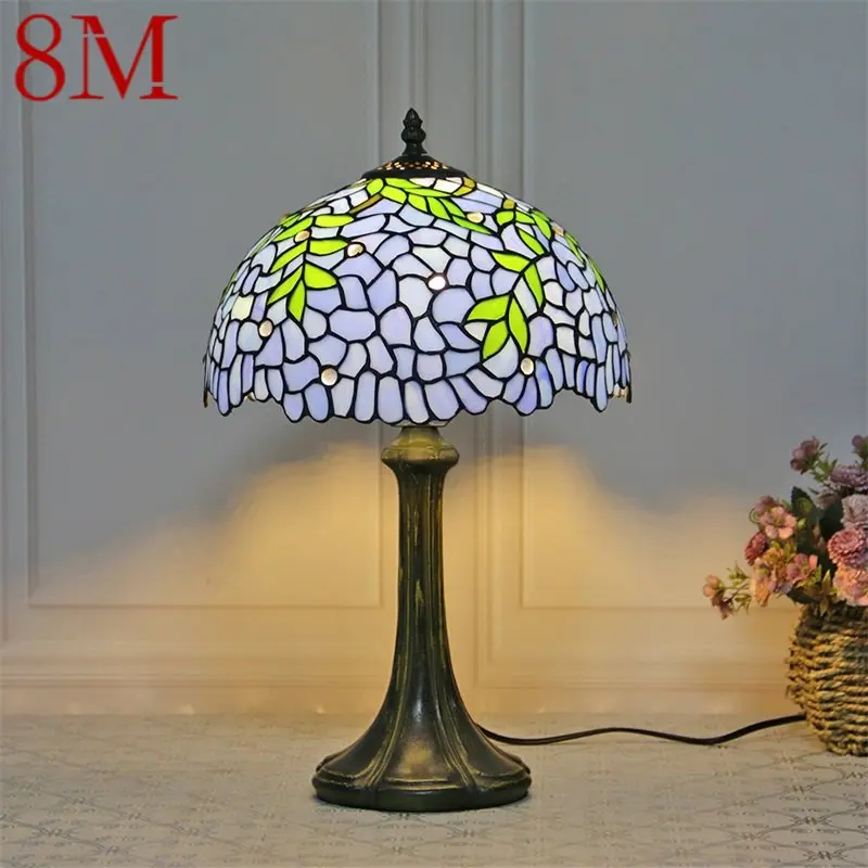 

8M Tiffany Glass Table Lamp LED Modern Creative Bedside Blue Desk Light For Home Living Room Bedroom Hotel Decor
