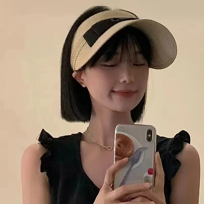 Sombrero de paja tejido с lazo для женщин gorra sol visera ancha анти-УФ Пляжная свободная летние