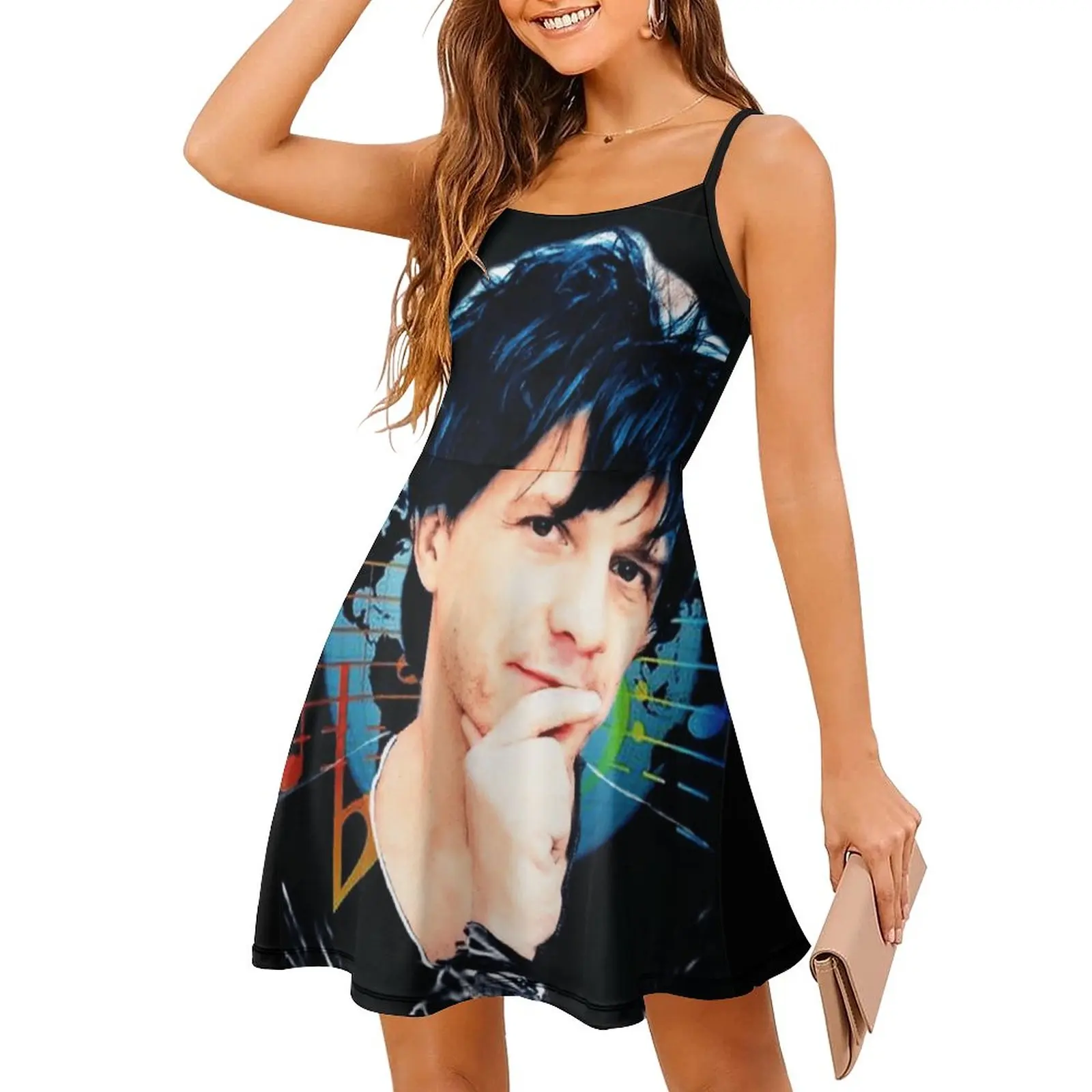 

Nicolas Sirkis Indochine Novelty Exotic Woman's Dress Women's Sling Dress Humor Graphic Cocktails Strappy Dress