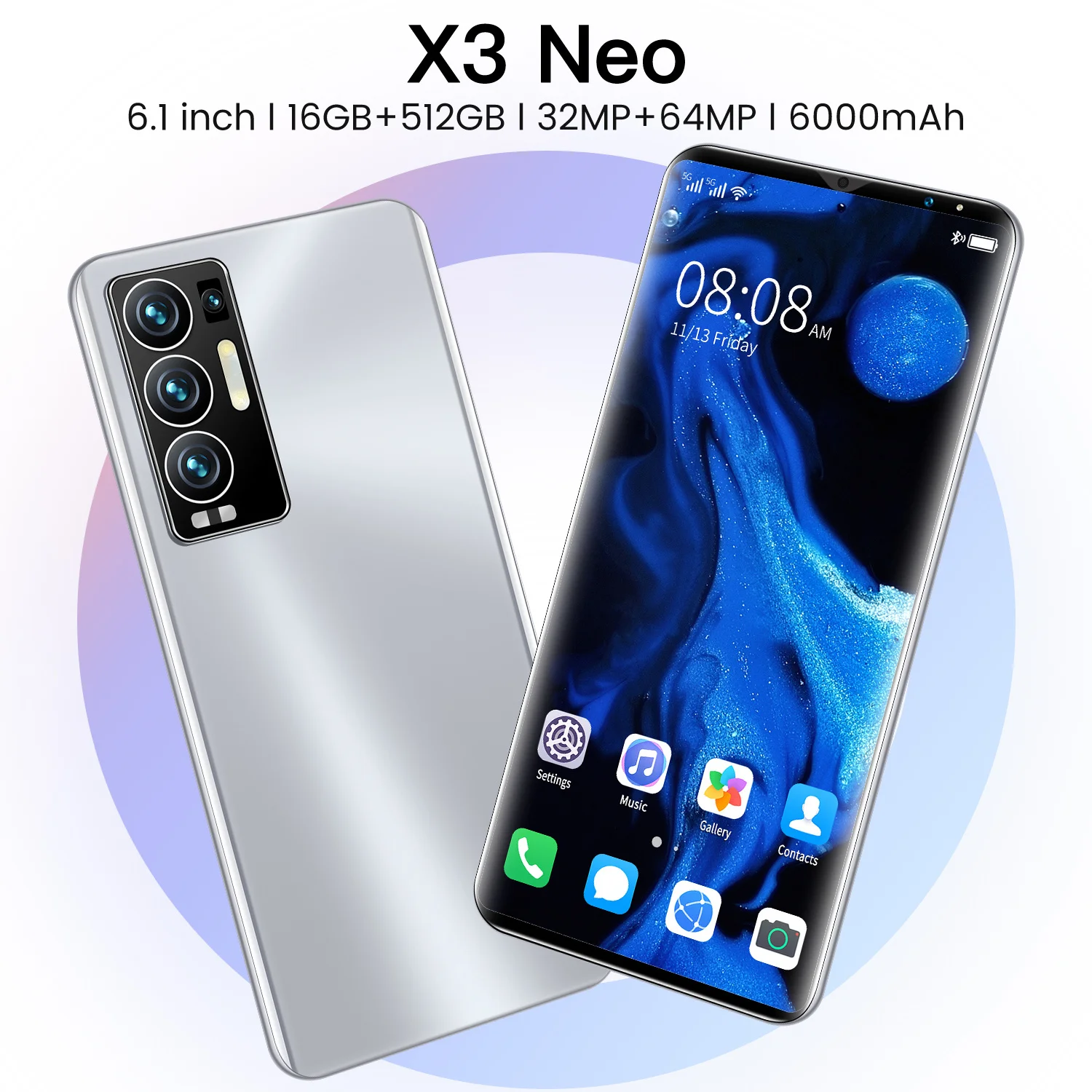 

Global Version X3 NEO 8+128GB 6.1Inch MT6889+ CPU 32+64MP 6000MAh Unlocked Cellphone 2022 NEW Dual Card Fullscreen Smart Phone