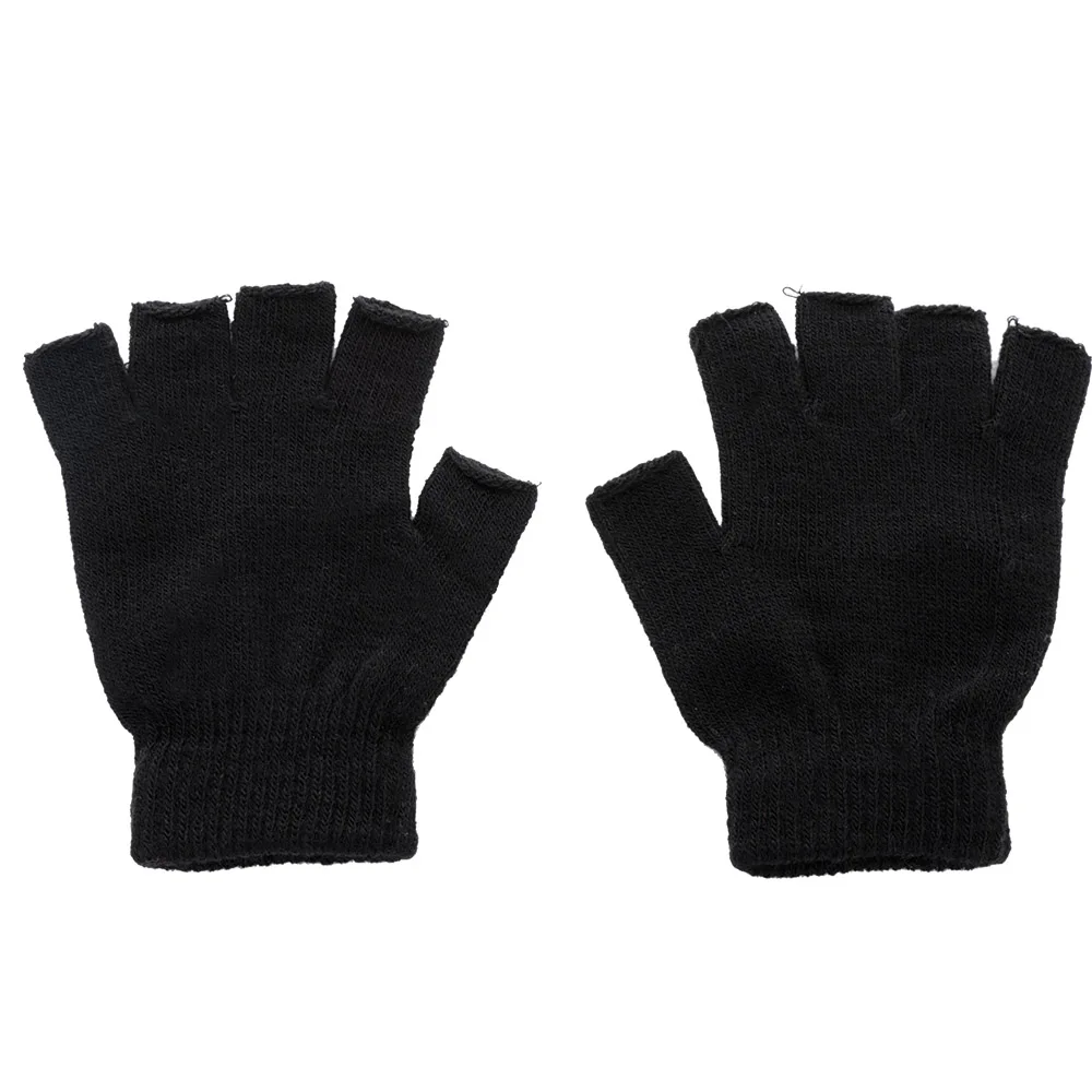 

New Men Black Knitted Fingerless Gloves Autumn Winter Outdoor Stretch Elastic Warm Half Finger Cycling Gloves