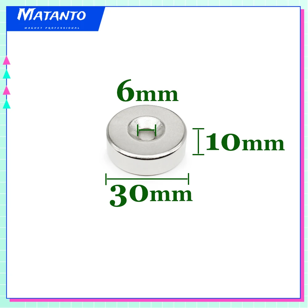 

1/2/5/10PCS 30x10-6 Disc Rare Earth Neodymium Magnet 30*10 mm Hole 6mm Round Countersunk Permanent Magnet 30X10-6mm 30*10-6