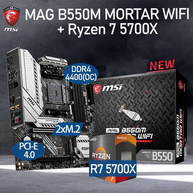 

AMD Ryzen 7 5700X Combo MSI MAG B550M MORTAR WIFI Motherboard Set DDR4 128Gb M.2 PCI-E 4.0 GAMING Placa-mãe Kit AM4 Desktop B550