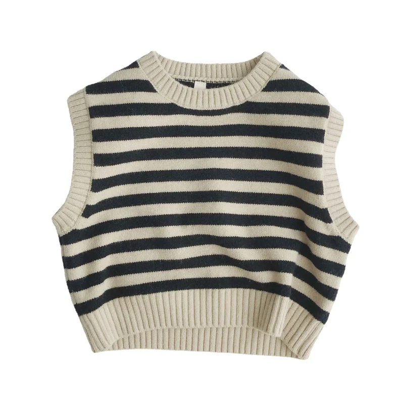 

HoneyCherry Fall And Winter New Striped Cotton Round Neck Vest Kids Sweaters