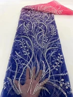 africa lace fabric high quality 2022 royal blue luxury handmade embroidery sequence beaded lace fabric for party dress
