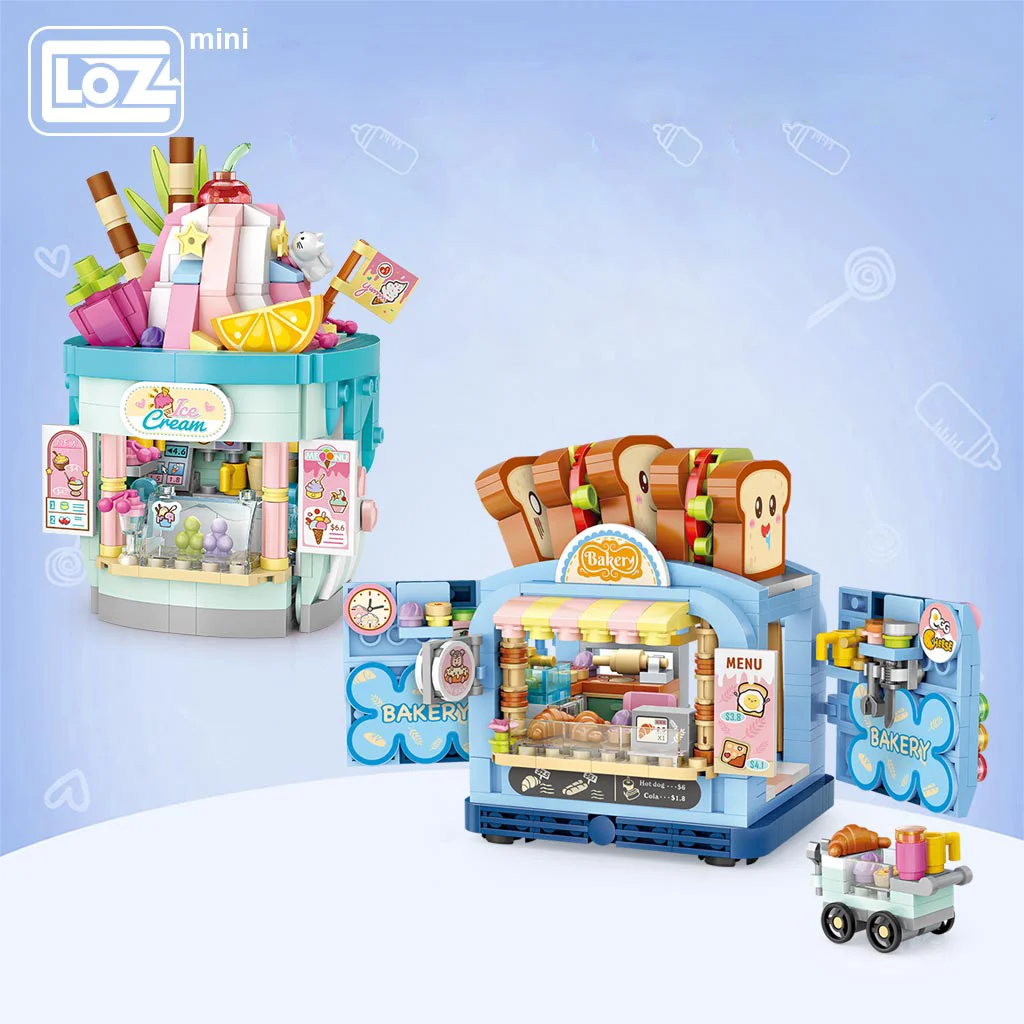 

LOZ Mini Block Ice Cream Shop Amusement Park Series Toast Shop Street View Store Model Small Particle Building Blocks