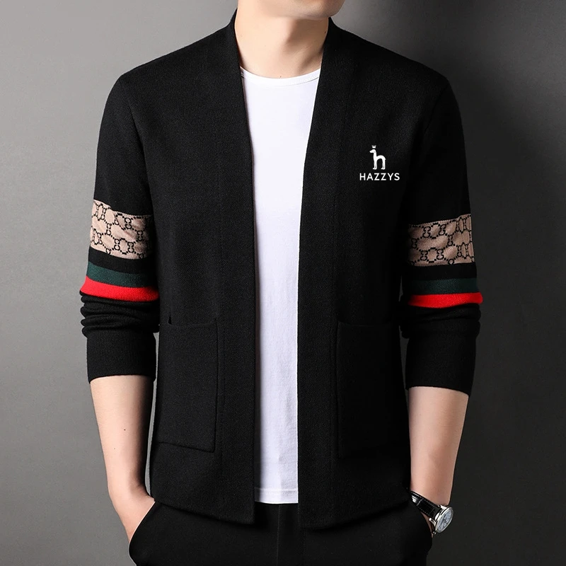 

Hazzys High end brand V-neck knitted cardigan men's spring and autumn classic trend four casual Korean side slit sweater coat