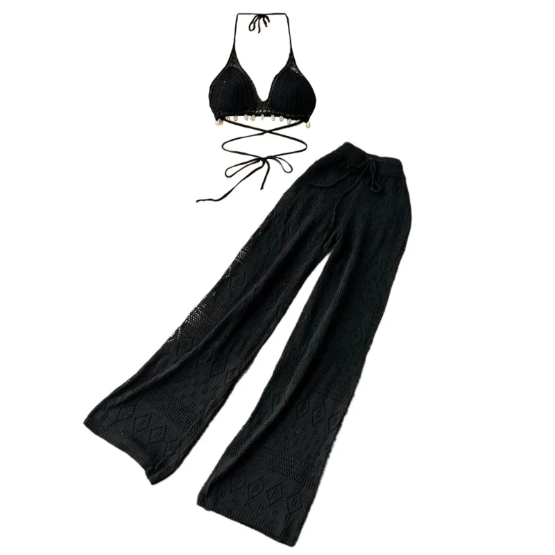 Комплект женской одежды из 2 предметов богемный вязаный крючком верх и длинные