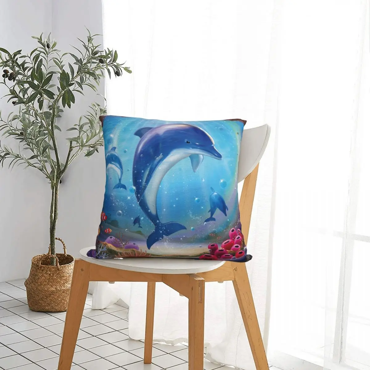 Милые Квадратные наволочки в виде дельфина домашняя красочная декоративная