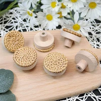 boho wooden rattan drawer handle chest of drawers handmade round wood drawer knobs woven wicker and screws for furniture knobs