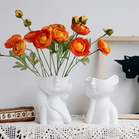 new 2 type nordic style flower vase girl boy half face flower pot vase ceramic art crafts bedroom living room desktop decoration