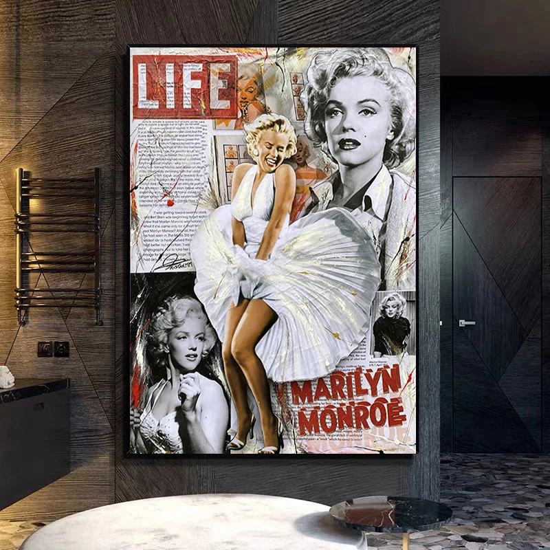 

Classic Retro Marilyn Monroe Old Newspaper Posters and Prints Canvas Painting Wall Art Pictures for Cafe Living Room Home Decor