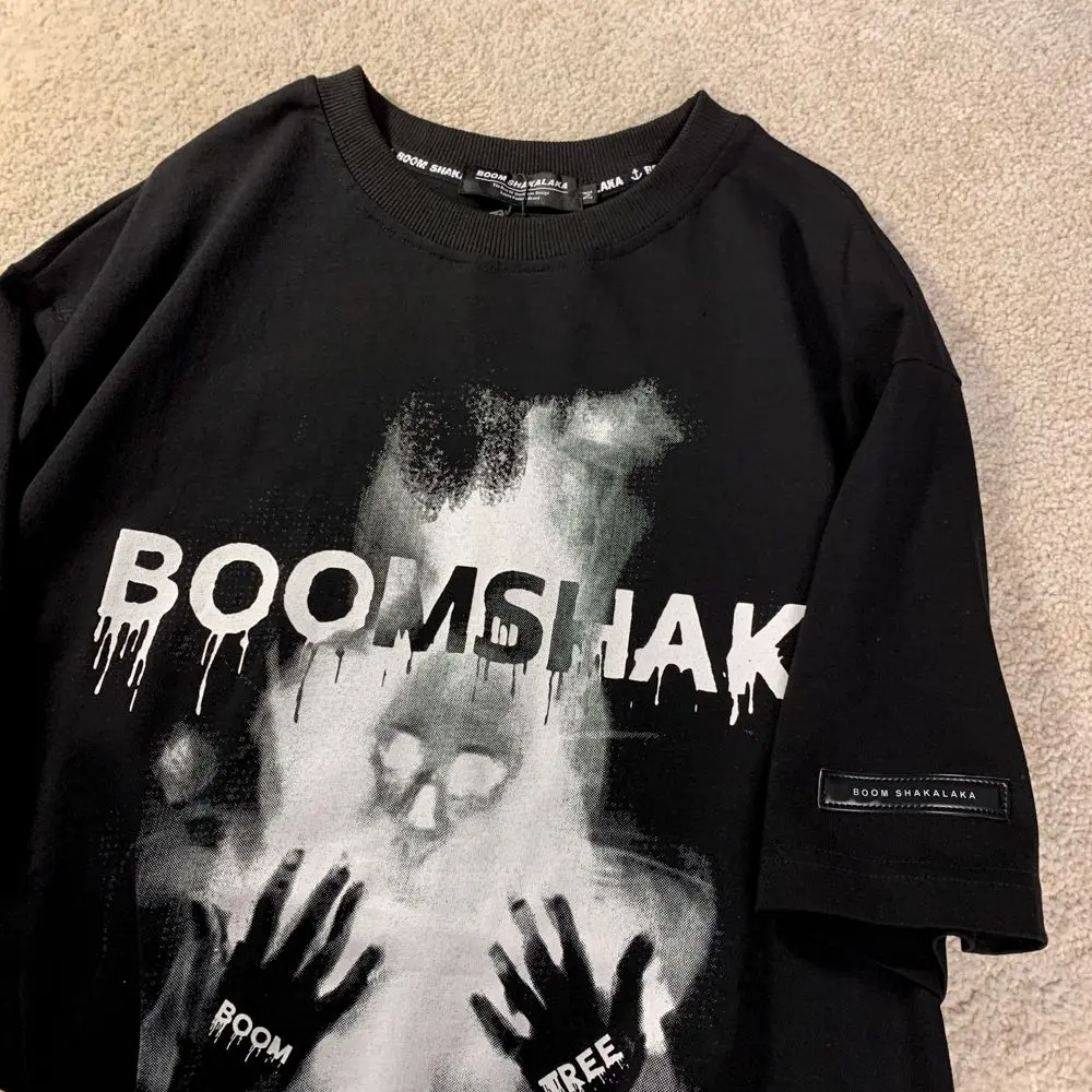 

American hiphop devil skull dark T-shirt female ins loose couple round neck short sleeved cotton graphic t shirts y2k top gothic