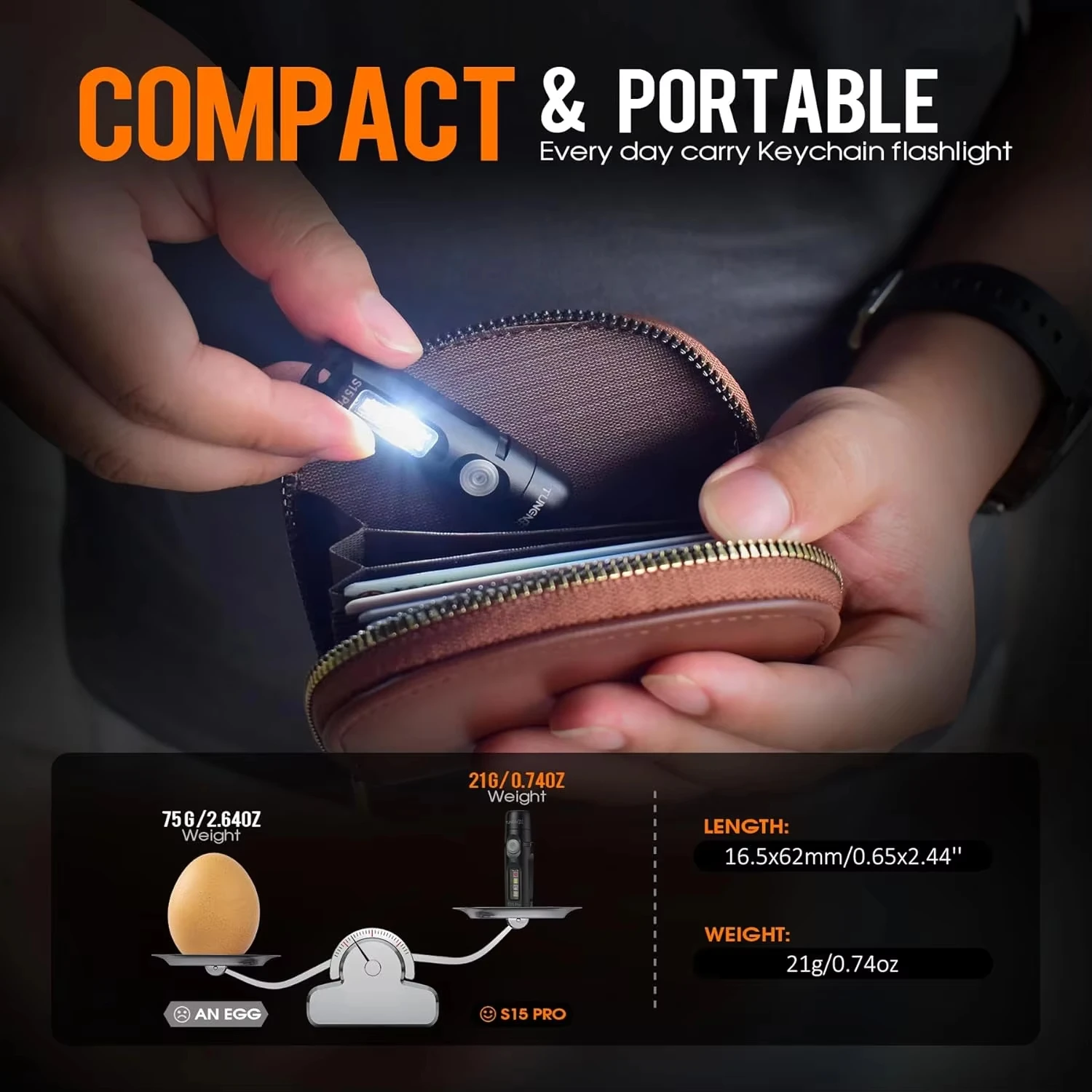Фото Мини-фонарик TUNENGE S15Pro, портативный светодиодный фонарик 750, карманный фонарик с высоким люменом в качестве брелка для уличного пешего туризма, кемпинга №4