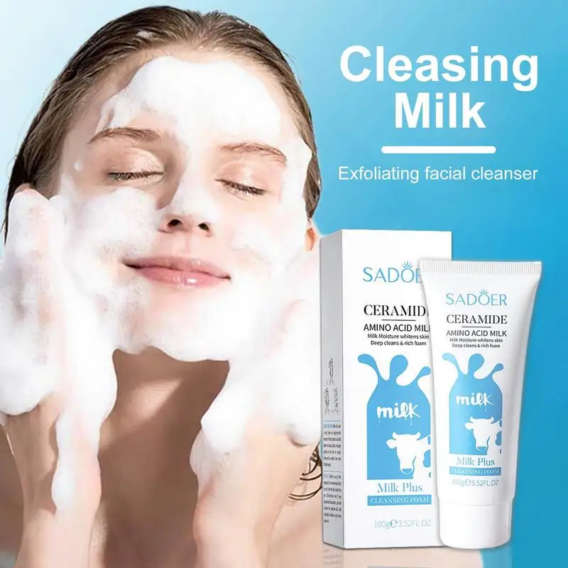 

Amino Acid Face Wash Deep Dirt Cleaning Whitening Milk Face Wash Foaming Ceramide Facial Cleanser Sensitive Soothing Cleanser