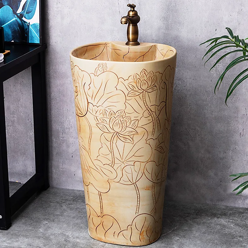 

Pedestal Basin Wash Basin Floor-Type Integrated Ceramic Outdoor Retro Balcony Gargle Pool Household Column-Type Washbasin