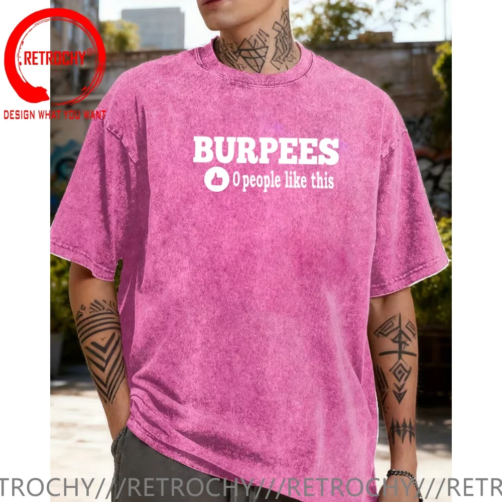 Фото Винтажная футболка из выстиранного хлопка с забавным дизайнерским принтом Burpees Zero People, мужская модная повседневная одежда, стильные топы №5