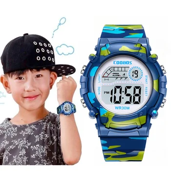 COOBOS Children Watch Navy Blue Camouflage Kids Watch Sport LED Digital Watch Waterproof Luminous Watches For Student Boys Girls 1