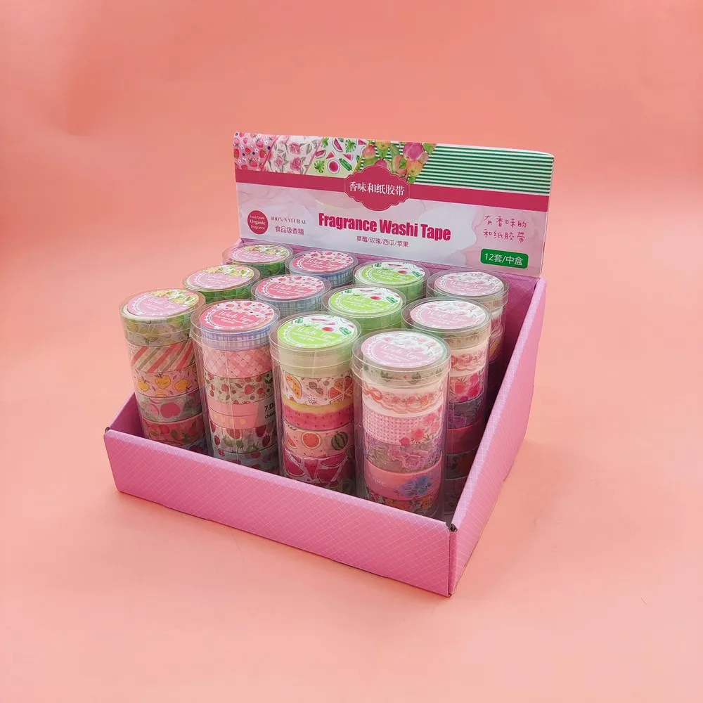 

WHOLESALE 12sets/display Apple Strawberry Rose Watermelon Fruit Flora Fragrance Masking Washi Tape Set Perfume Kawaii Stationery