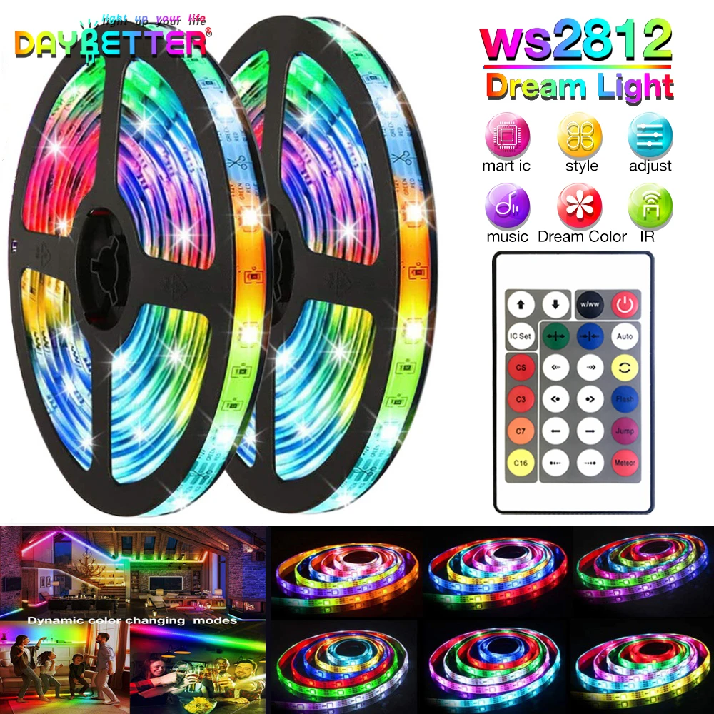 

LED Strip Light DC 5V RGBIC WS2812b Dream Color Chasing Effect Lights Flexible Tape Diode Ribbon TV BackLight Room Decorate