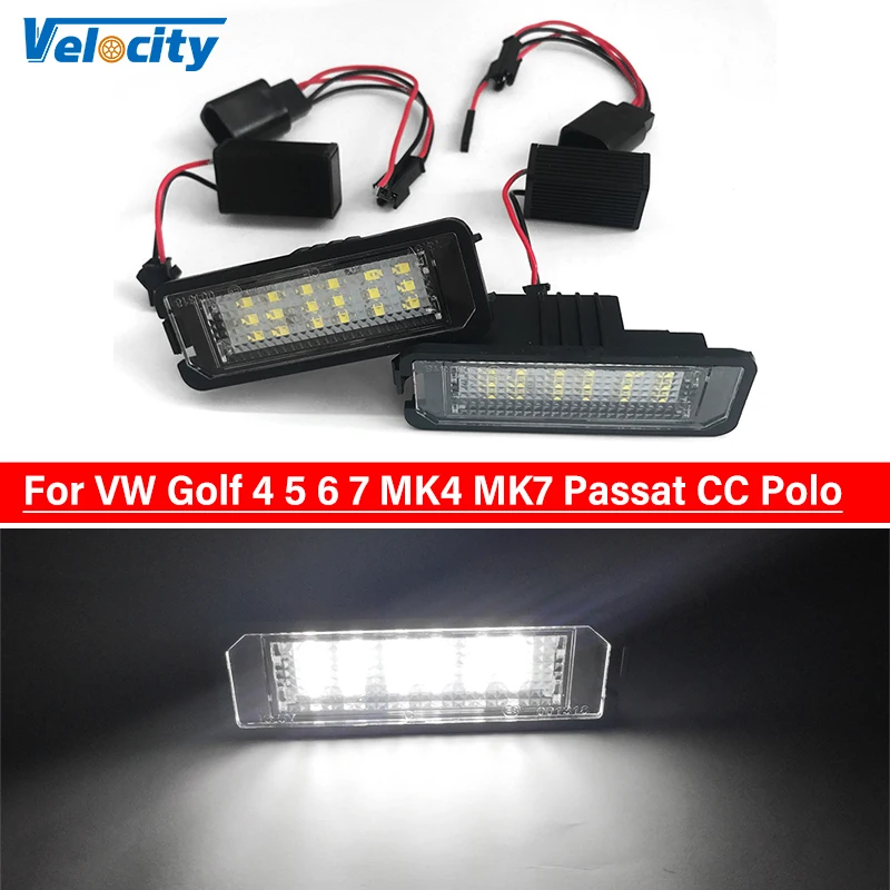 

2Pcs LED Number License Plate Light Canbus No Error for VW Golf MK4 MK5 MK6 Passat Polo CC Eos 6500K White Lamp Auto Accessories