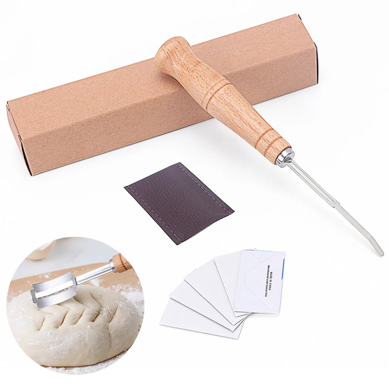 

Bread Bakers Cutter Slashing Tool Bread Lame Dough Scoring Blade Tools Making Razor Cutter Curved Knife with Leather Protective