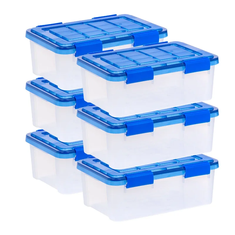 

IRIS USA, 16 Quart WeatherPro™ Gasket Clear Plastic Storage Box with Lid, Blue, Set of 6 organizer box
