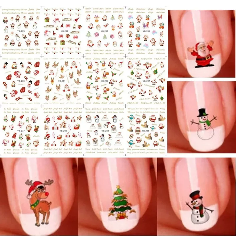 

12 Sheet Christmas 3D Nail Art Stickers Snowflakes &amp Cute Snowmen Nail Decals