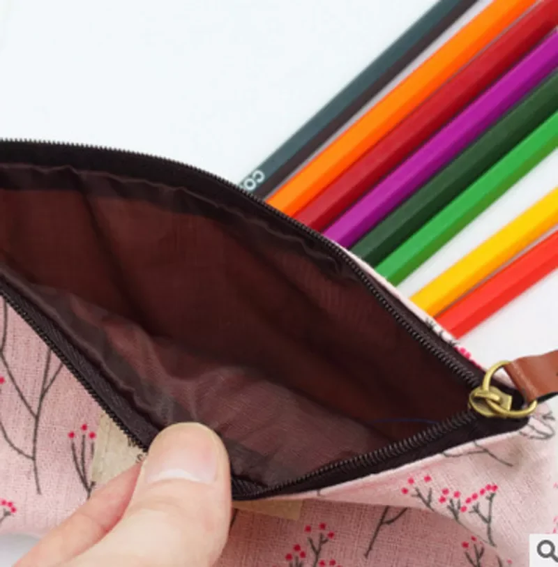 

Kawaii Floral Flower Canvas Zipper Pencil Cases Lovely Fabric Flower Tree Pen Bag Student School Supplies Office Stationery
