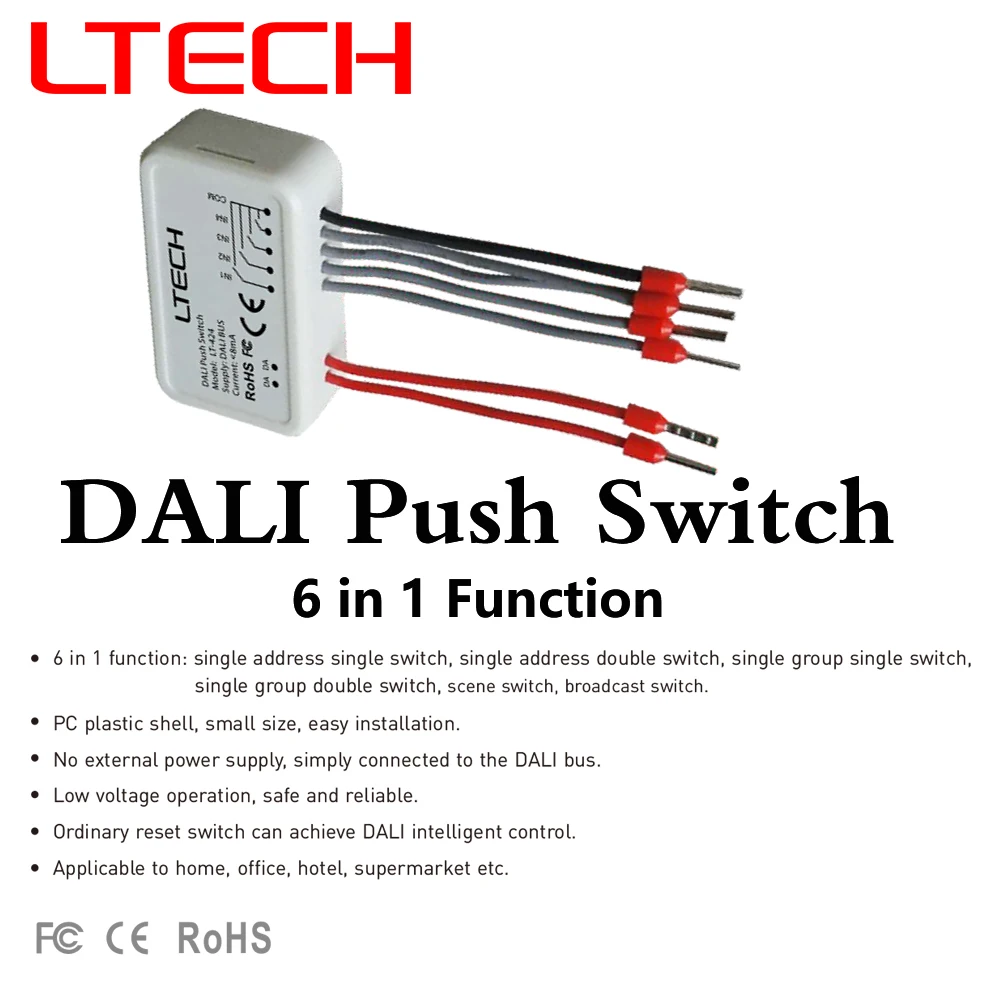 Фото DALI Кнопочный переключатель 6 в 1, функция контроллера LTECH Dali, переключатель низкого напряжения, обычный переключатель сброса для светодиодной ленты №1