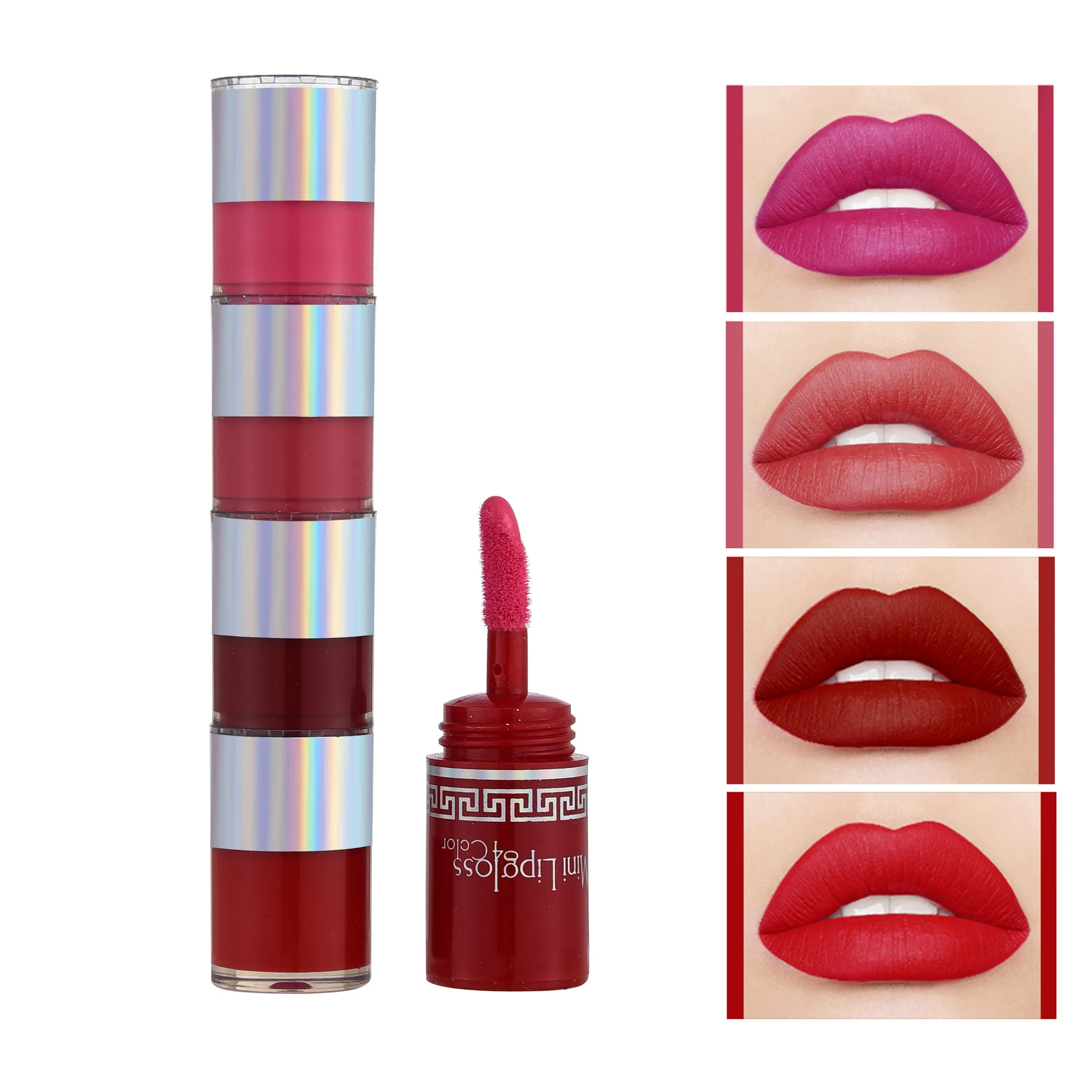 

4-Section Mini Waterproof Non-fade Non-Stick Cup Lasting Matte Mist Lip Gloss Velvet-Texture Lip Glaze Portable Liquid Lipstick