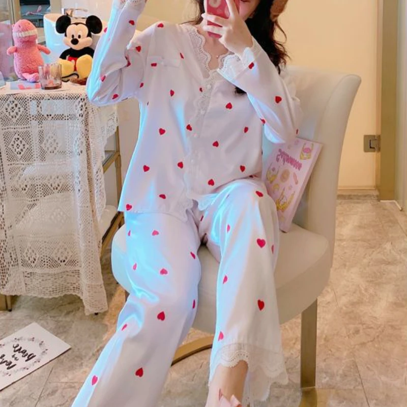 Пижамный комплект женский кружевной изящный универсальный домашний удобный