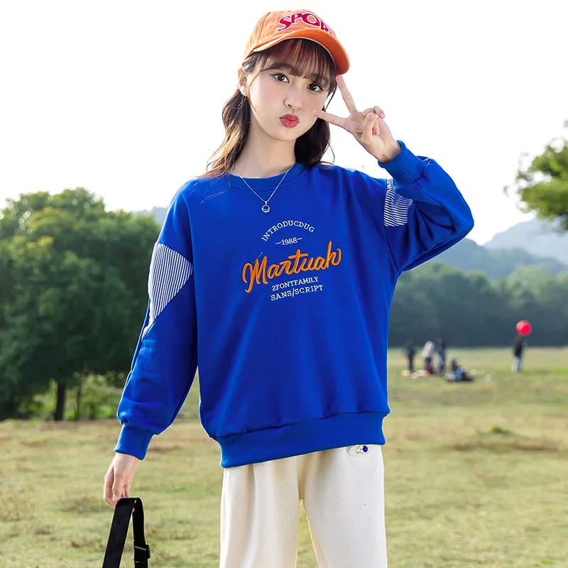 

10 12 Years Girls Sweatshirt Autumn 2023 Teenager Letter Print Blue Tops