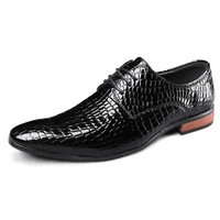 fashion oxford leather shoes mens pu pointed toe lace up crocodile pattern flat business groomsmen dress shoes zapatos de hombre