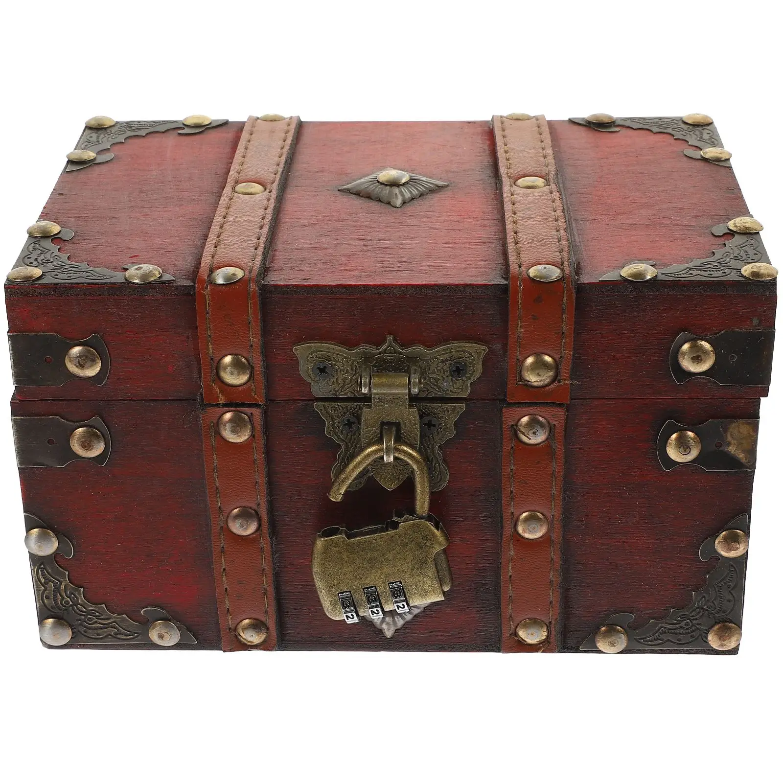 

Box Treasure Wooden Storage Pirate Vintage Trinket Wood Jewelry Kids Storage Bin Keepsake Decorative Organizer Trunk Containers