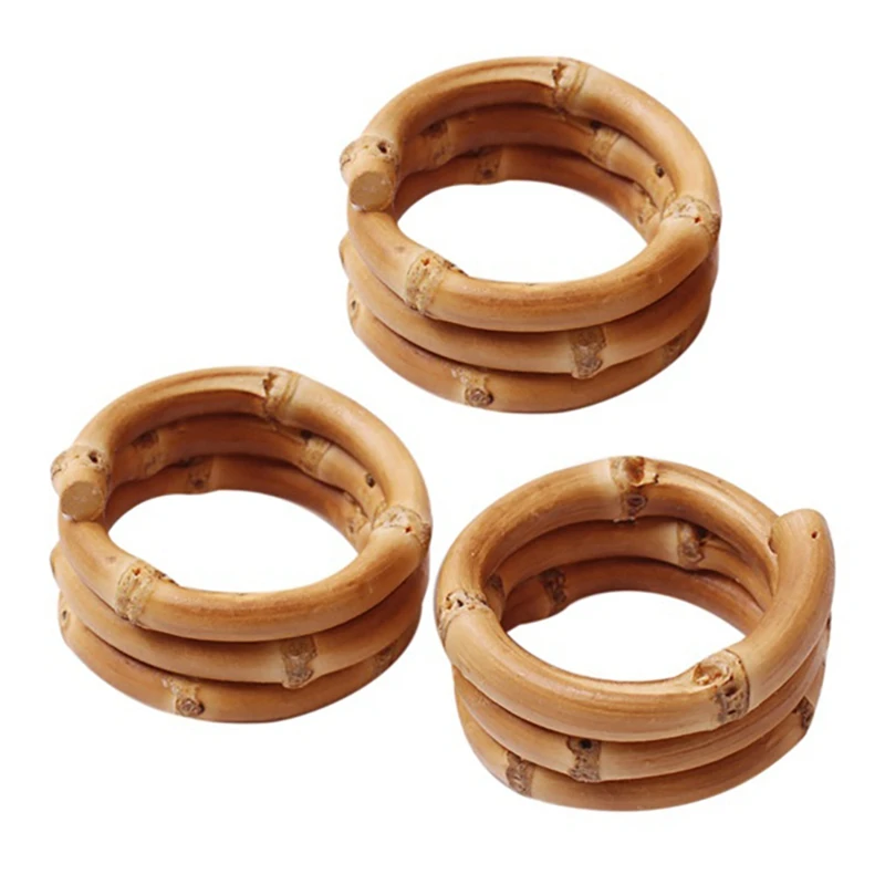 

12 Pack Home Dinner Table Serviette Buckles Eye-Catching Round Bamboo Husk Table Decoration Napkin Rings For Wedding