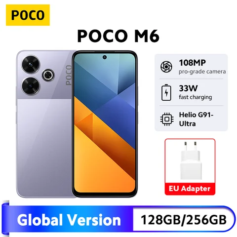 Смартфон POCO M6 Global Version, камера профессионального класса 108 МП Helio G91 Ultra, 6,79 дюйма, 90 Гц, дисплей, аккумулятор 33 Вт, 5030 мАч, 4G NFC