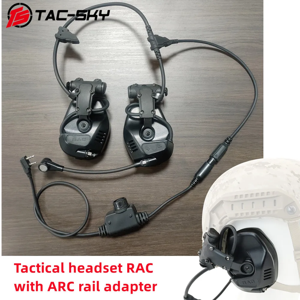 TAC-SKY Tactical RAC Headset Communication Pickup Noise Reduction with ARC Rail Adapter Fast Helmet Tactical High-cut Headset