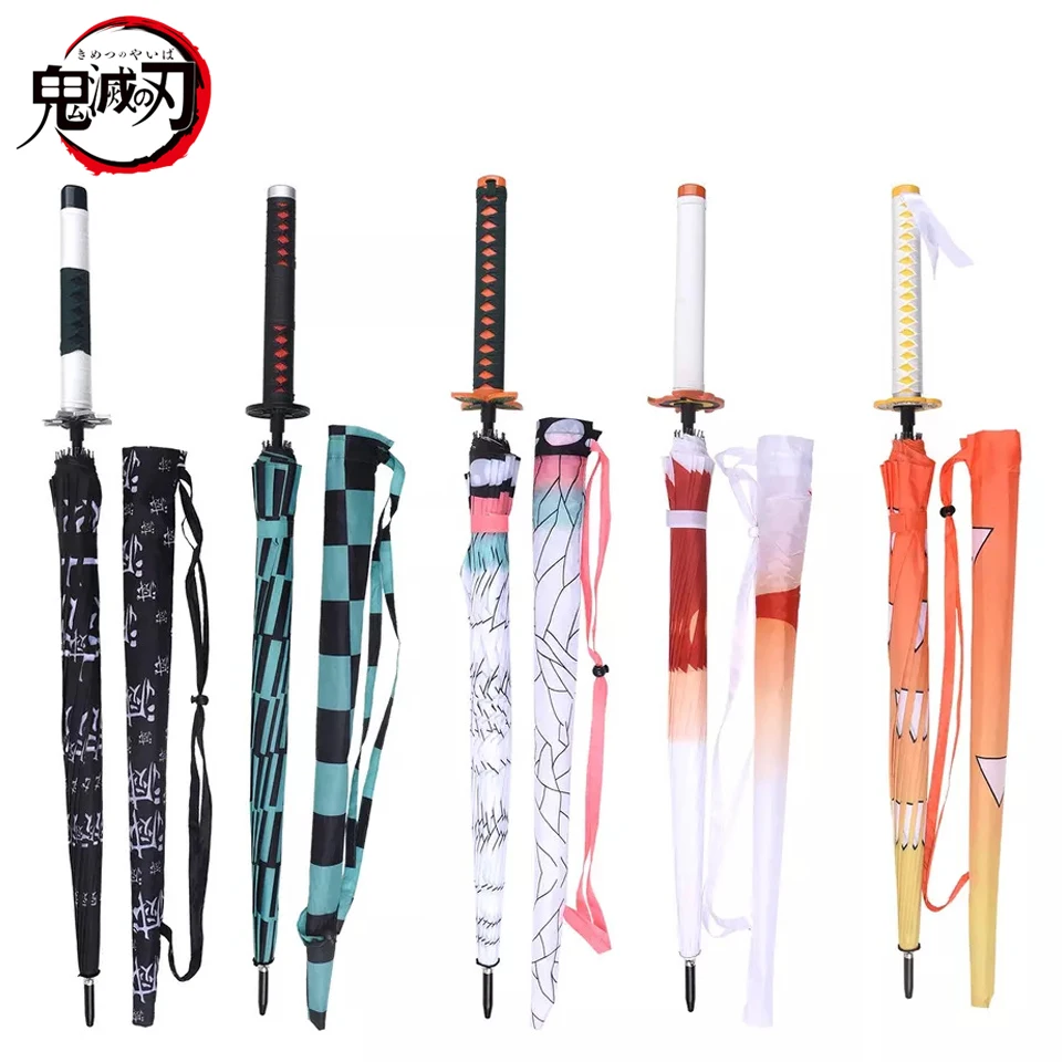 

100cm Demon Slayer Kimetsu No Yaiba Anime Peripherals Long Handle Sunny And Rainy Umbrella Samurai Knife Sword Weapon Parasol