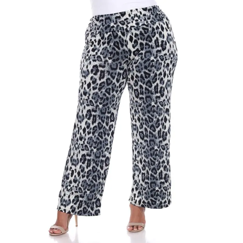 

HMCN Women`s Plus Size Animal Print Wide Leg Palazzo Pants