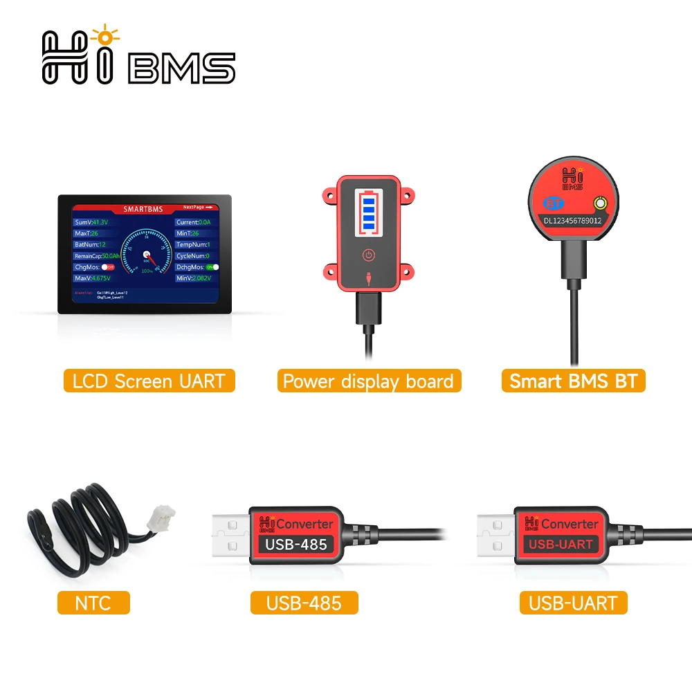 Аксессуар HIBMS Smart bms Bluetooth USB к UART RS485 кабелям, модуль NTC батареи SOC, индикатор емкости, фотопанель