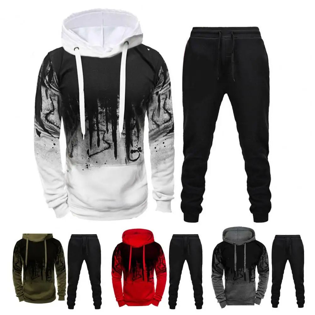 

Simple Men Tracksuit Set Thicken 2 Pieces Long Sleeve Drawstring Warm Tracksuit Set Autumn Winter Sportswear Set for Dating