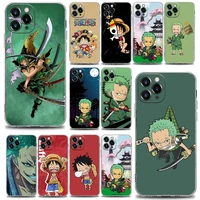 cartoon one piece zoro and luffy clear phone case for iphone 11 12 13 pro max 7 8 se xr xs max 5 5s 6 6s plus silicone bandai
