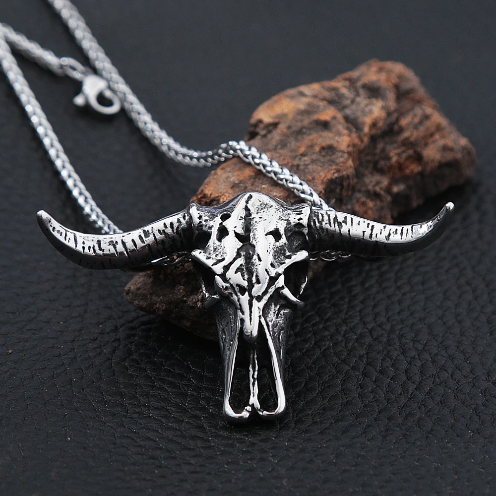 

Punk Hip Hop Bull Head Skull Pendant Stainless Steel Biker Animal Skull Men Necklace Pendant Gothic Jewelry Gift Wholesale