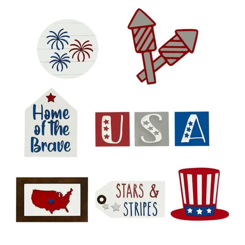 

Набор украшений для подноса в несколько рядов 4 июля, 7 шт., декор для подноса в несколько рядов на День независимости, декор для деревенского фермерского дома со звездами и полосками