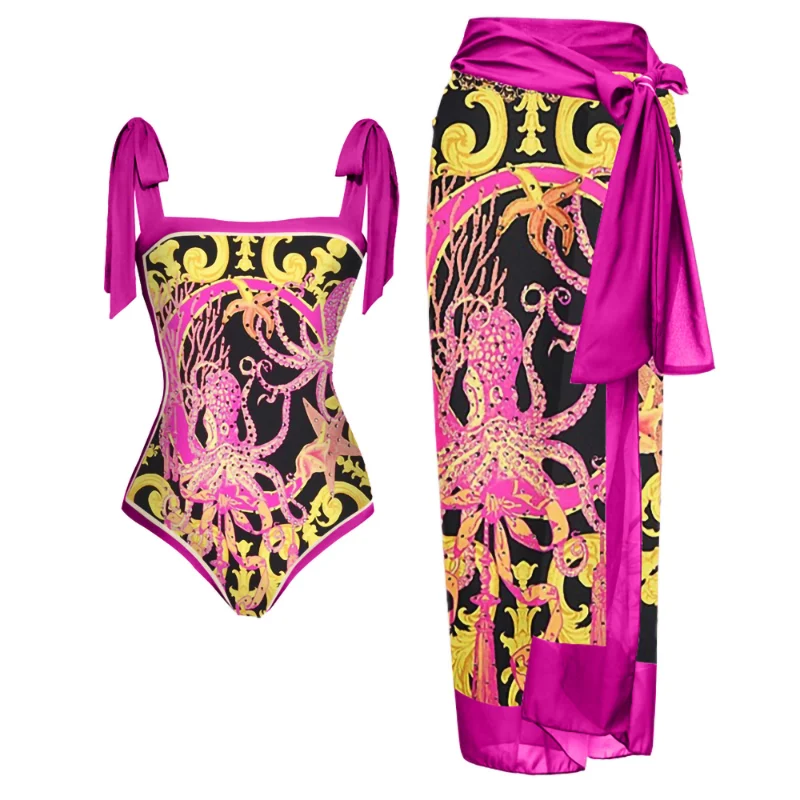 Fashion Octopus Print One-piece Swimsuit Sexy Beach Swimsuit Fashion Strapless Backless Beach Swimsuit Tie Blouse Pre-sale 2023